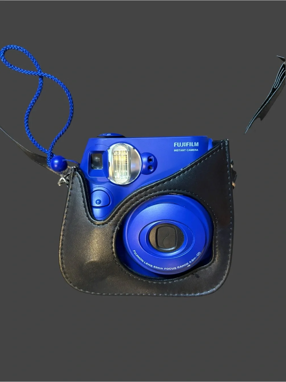 Fujifilm Instant Camera in Bright Blue with Black Case